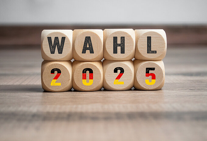 Light box, cubes, dice or blocks with the german word  - bundestagswahl 2025 - german bundestag election